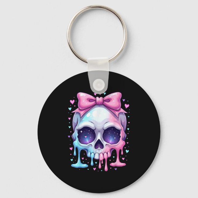 Chaveiro Kawaii Pastel Goth Creepy Bowtie Girl Skull Hallow (Frente)