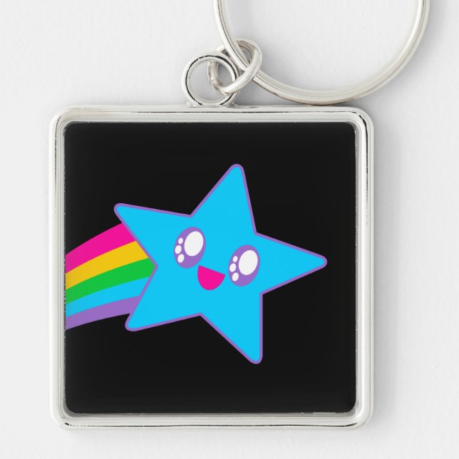 Chaveiro Kawaii Rave Neon Estrela Arco-Íris (Frente)