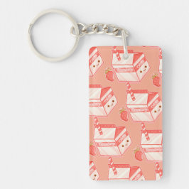 Chaveiro Kawaii Strawberry Milk Carton - Cute Aesthetic Art