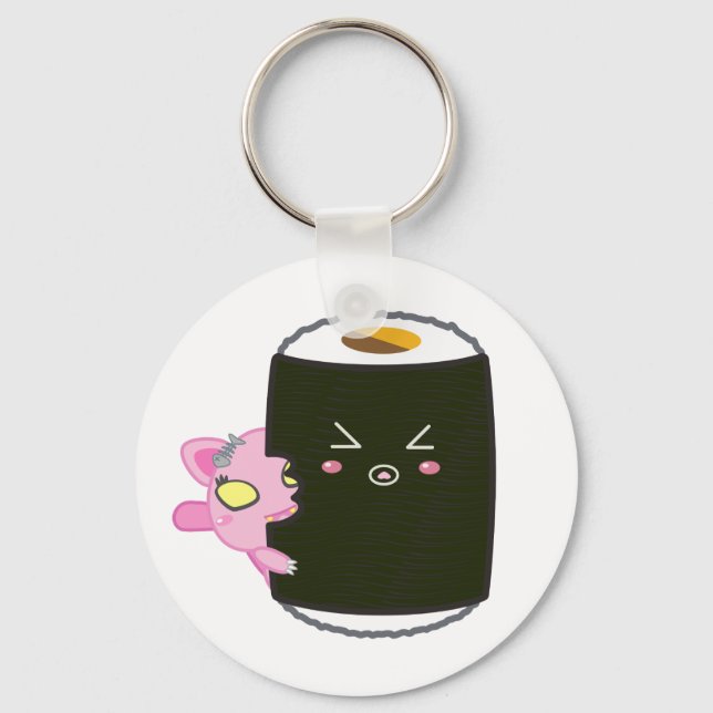 Chaveiro Kawaii Sushi Roll com Nadel o Gato (Frente)