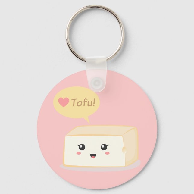 Chaveiro Kawaii tofu pedindo às pessoas que amem tofu (Frente)