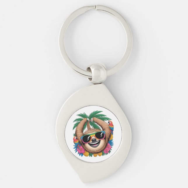 Chaveiro Kawaii Tropical Sloth – Cute Summer Vibes Rainbow  (Frente)