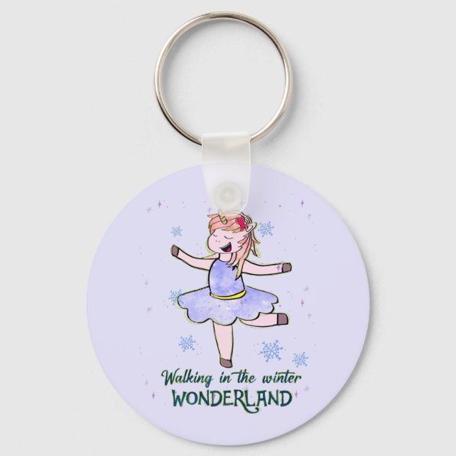 Chaveiro Kawaii Unicorn | Caminhada durante o inverno (Frente)