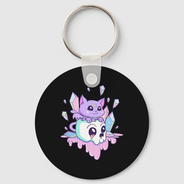 Chaveiro Kawaii Witchy Cat Fofo Gótico Pastel Cats Sku (Frente)