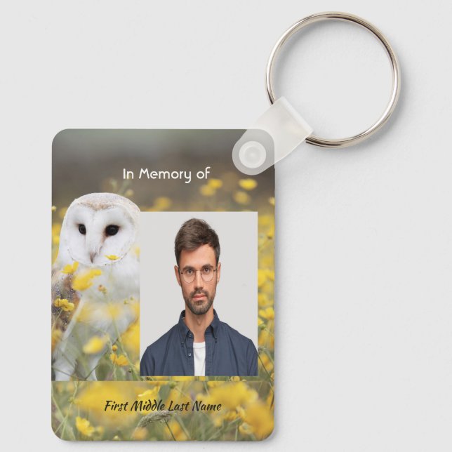 Chaveiro Keepsake Memorial Photo Barn Owl Bird (Verso)