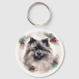Chaveiro Keeshond Christmas Wreath Festivo Pup