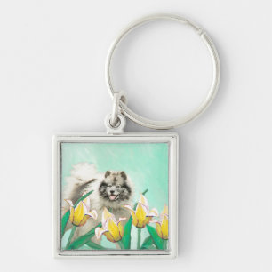 Chaveiro Keeshond em Tulips pintando lindas artes caninas o