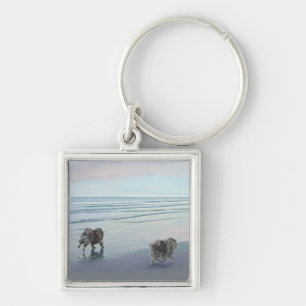 Chaveiro Keeshonds na Arte de Cão de Pintura em Seashore