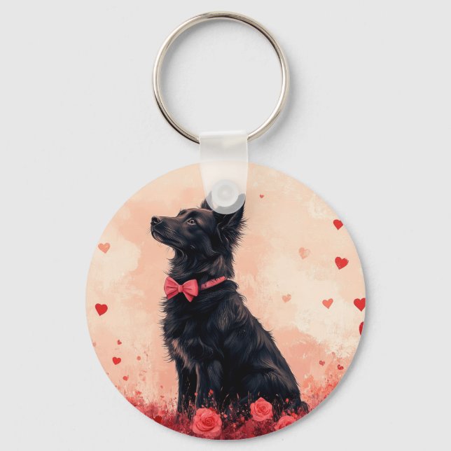 Chaveiro Kelpie Australiano com Rosas - Dia dos Namorados (Frente)