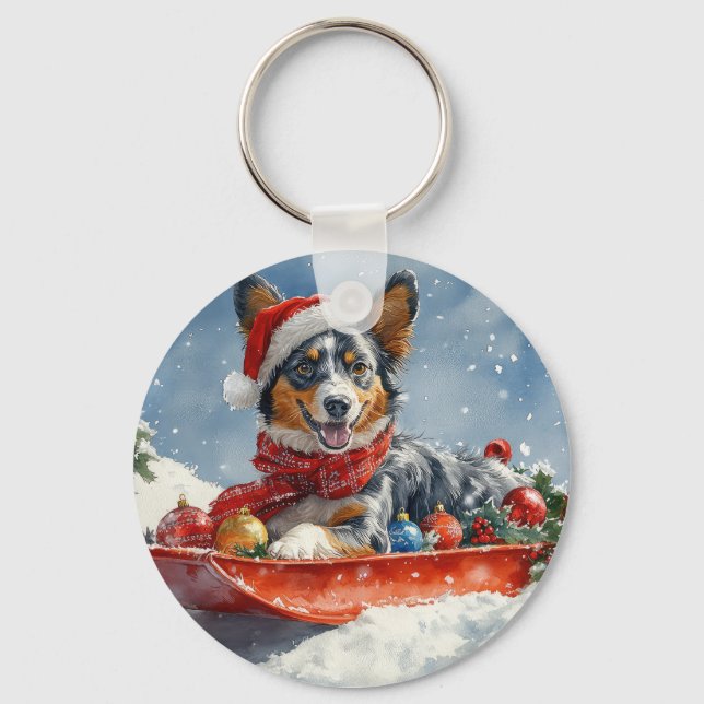Chaveiro Kelpie australiano em Sledge Deixe-o nevar Natal (Frente)