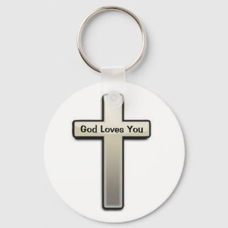 Chaveiro Key Chain Silver Cross God Te Ama