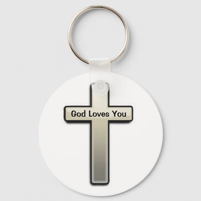 Chaveiro Key Chain Silver Cross God Te Ama (Frente)
