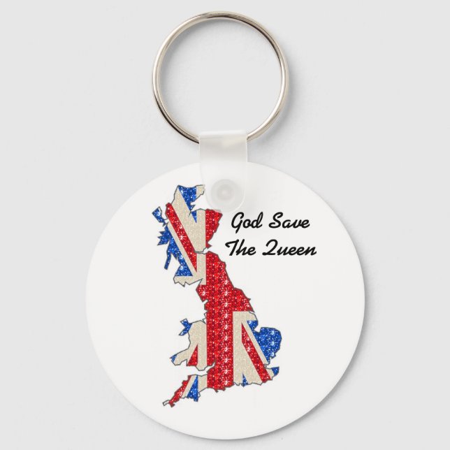 Chaveiro Key Chain UK Flag Deus Salve A Rainha (Frente)