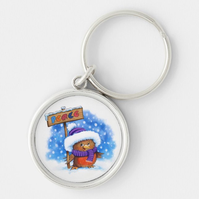 Chaveiro Key Ring Christmas Peace Robin. (Frente)