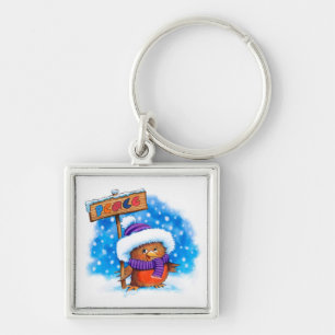Chaveiro Key Ring Christmas Peace Robin.