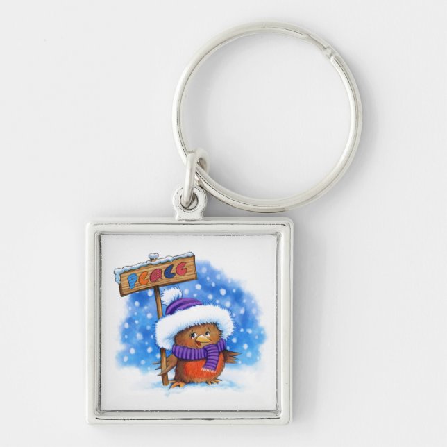 Chaveiro Key Ring Christmas Peace Robin. (Frente)