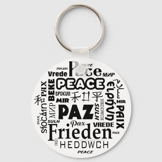 Chaveiro Key Ring com design de paz em vários idiomas (Frente)