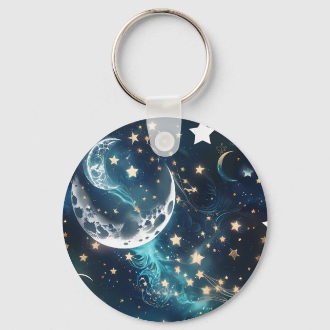 Chaveiro Keychain - Icy Blue Celestial Moon Phases (Frente)