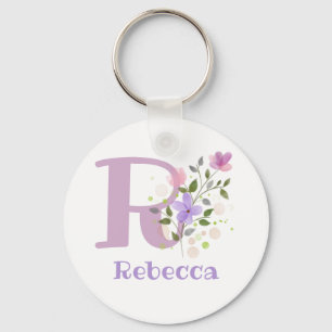 Chaveiro Keychain or Key Fob in a Floral Design with Name