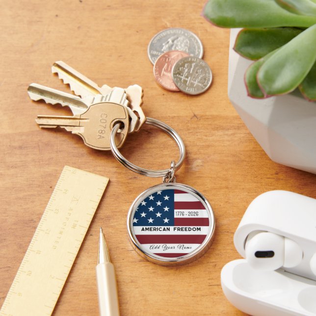 Chaveiro Keychain Patriotic US Flag Custom Text Name (Mesa)