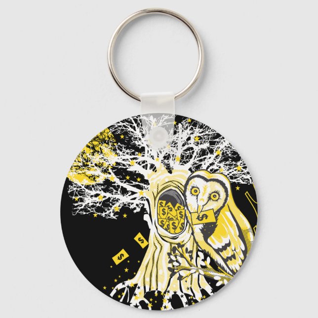 Chaveiro Keychain – Urban Tree Owl & Wealth Surreal Pop-Art (Frente)