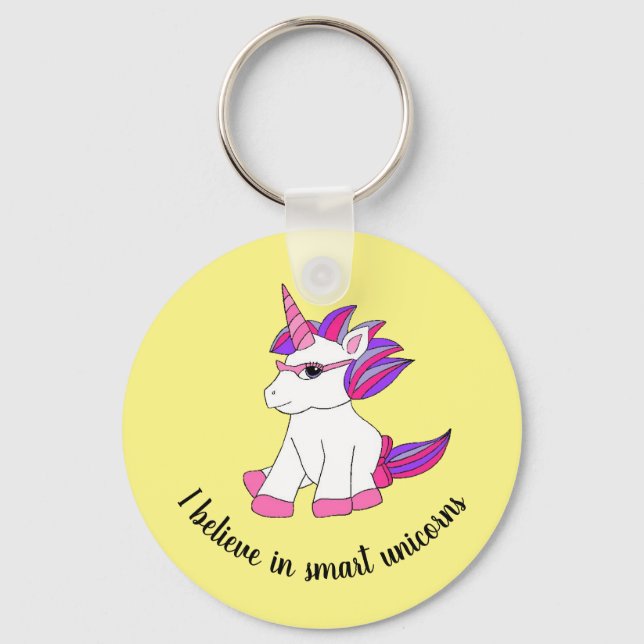 Chaveiro Keychain with cute unicorn with glasses (Frente)