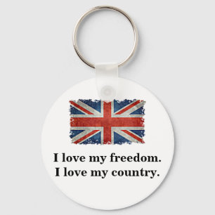 Chaveiro Keyring - bandeira de Union Jack com slogan