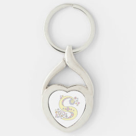 Chaveiro Keyring da letra inicial S das flores dos corações