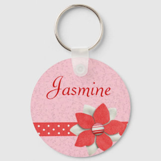 Chaveiro Keyring de nome personalizado - Fita vermelha e fl