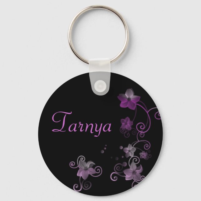 Chaveiro Keyring de nome personalizado - Flores roxas (Frente)