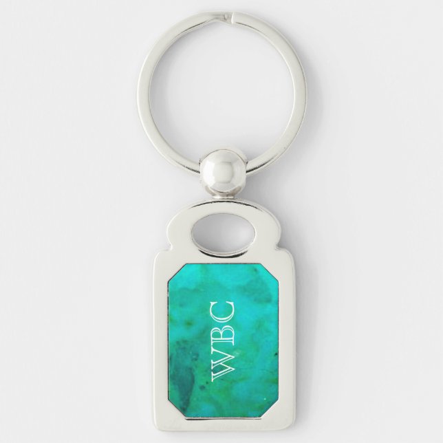 Chaveiro Keyring oblongo Monogrammed de turquesa (Frente)