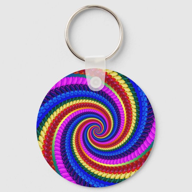 Chaveiro Keyring - Padrão Fractal de espiral do arco-íris (Frente)