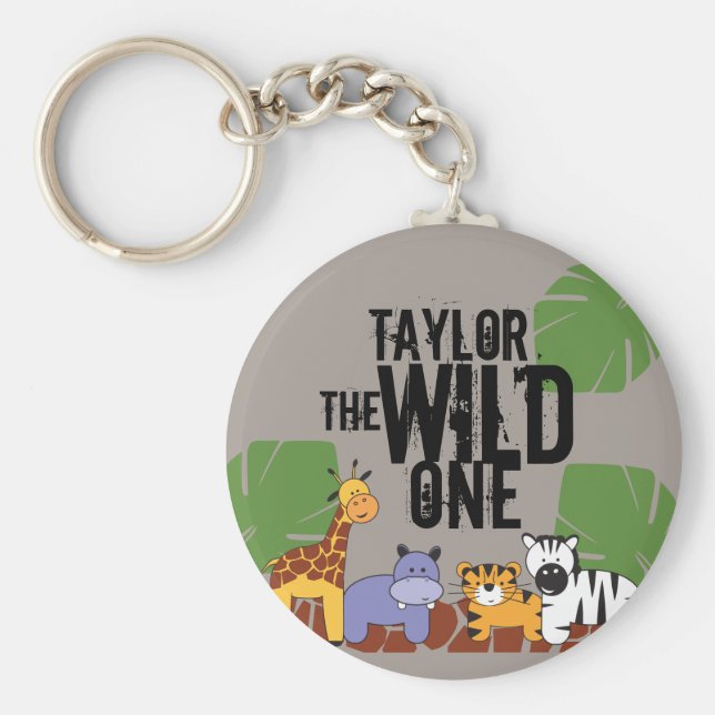 Chaveiro Khaki Brown Wild One Safari Animais Personalizados (Frente)