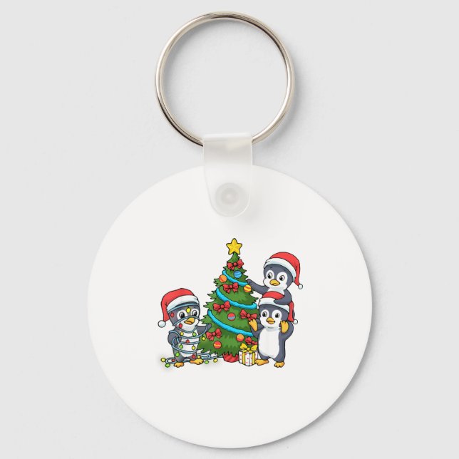 Chaveiro Kids Christmas Penguin Christmas Tree Lights Baubl (Frente)