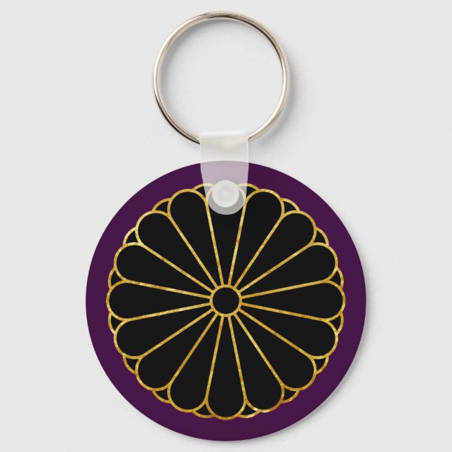 Chaveiro Kiku Chrysanthemum Mon em ouro falso em roxo (Frente)