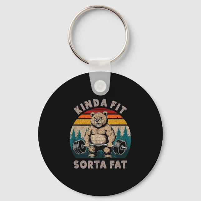 Chaveiro Kinda Fit Sorta Fat - Funny Gym Bear Weightlifting (Frente)