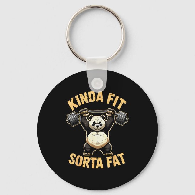 Chaveiro Kinda Fit Sorta Fat - Funny Gym Panda Weightliftin (Frente)