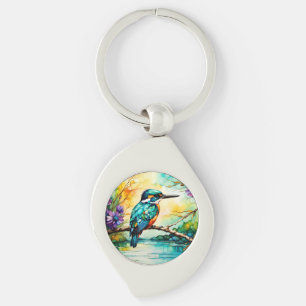 Chaveiro Kingfisher sobre Água e Flores Selvagens