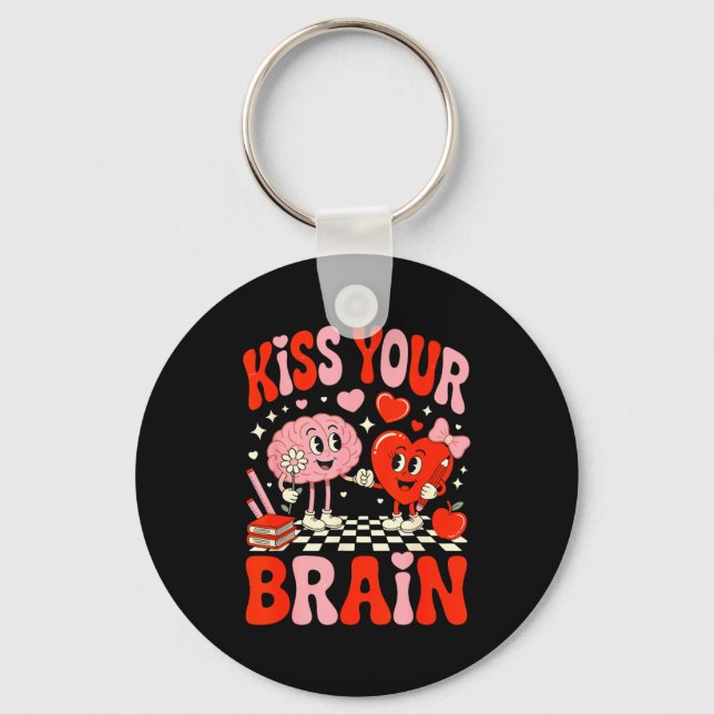 Chaveiro Kiss Your Brain Women Valentine's Day Retro School (Frente)