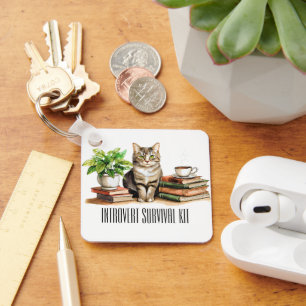 Chaveiro Kit de sobrevivência de introvertido (Gato, planta