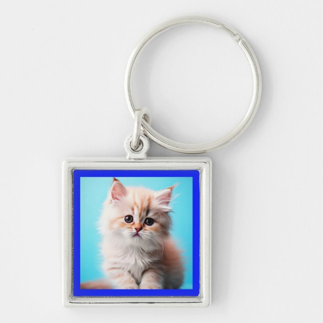 Chaveiro Kitten Adorável com Fundo Azul (Frente)