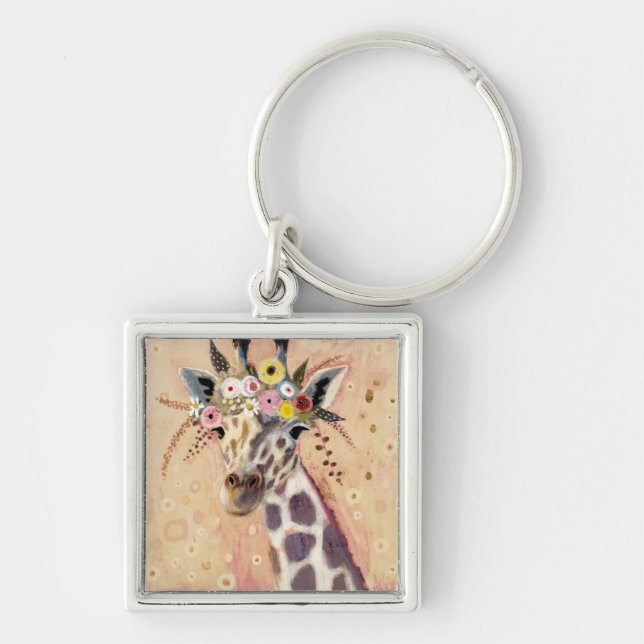 Chaveiro Klimt Giraffe | Adornada Em Flores (Frente)