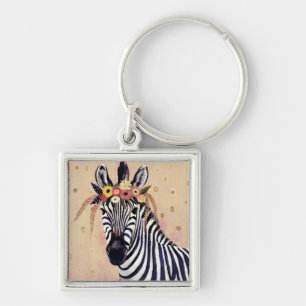 Chaveiro Klimt Zebra   Adornada Em Flores