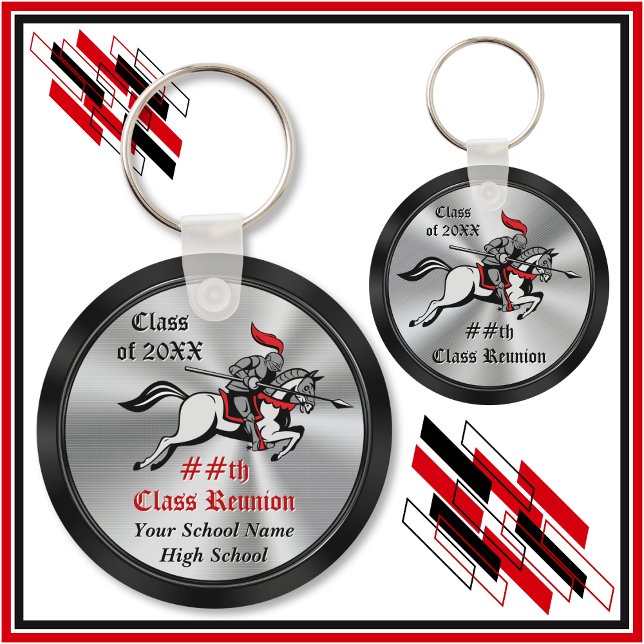 Chaveiro Knight Party Favours, Class Reunion Souvenir (Knight theme class reunion. Knight keychains. Black, Silver, White, Red, cheap class reunion gifts.)