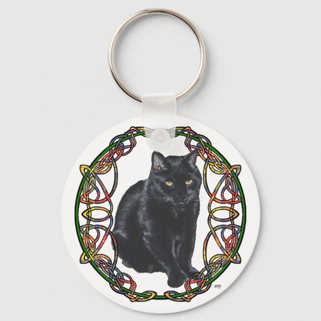 Chaveiro Knotwork Celular de Gato Negro (Frente)