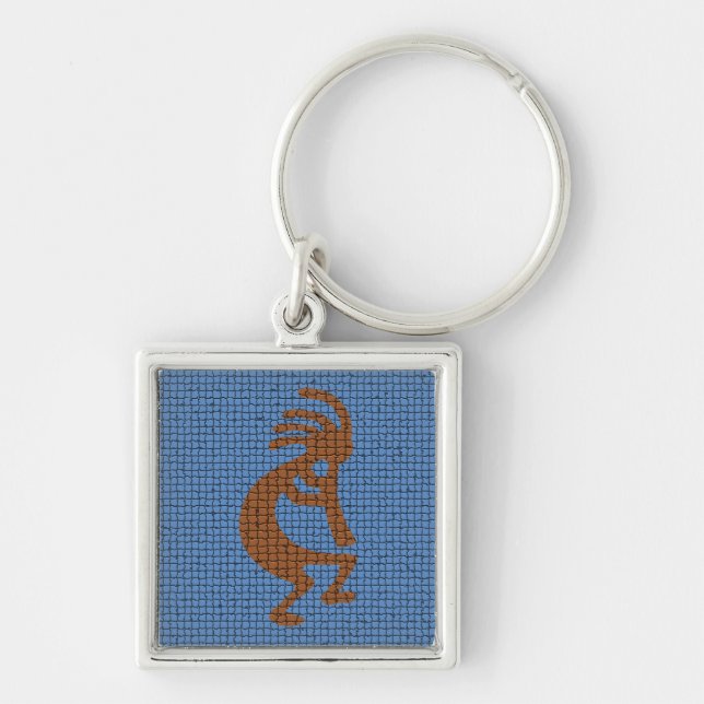 Chaveiro Kokopelli com Flute Blue Mosaico Sudoeste (Frente)
