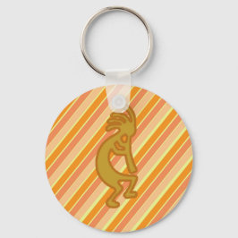 Chaveiro Kokopelli com Flute Dourada Orange Stripes Sudoest