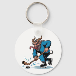 Chaveiro Krampus Assustador Jogando Hóquei no Gelo Natal