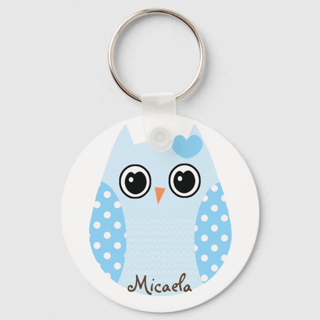 Chaveiro KRW Blue Polka Dot Owl Custom Keychain Favor (Frente)