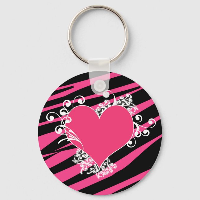 Chaveiro KRW Zebra Heart Swirls Rosa e Black Name Keyring (Frente)